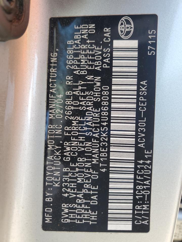 2004 Toyota Camry Le VIN: 4T1BE32K54U868080 Lot: 80031425