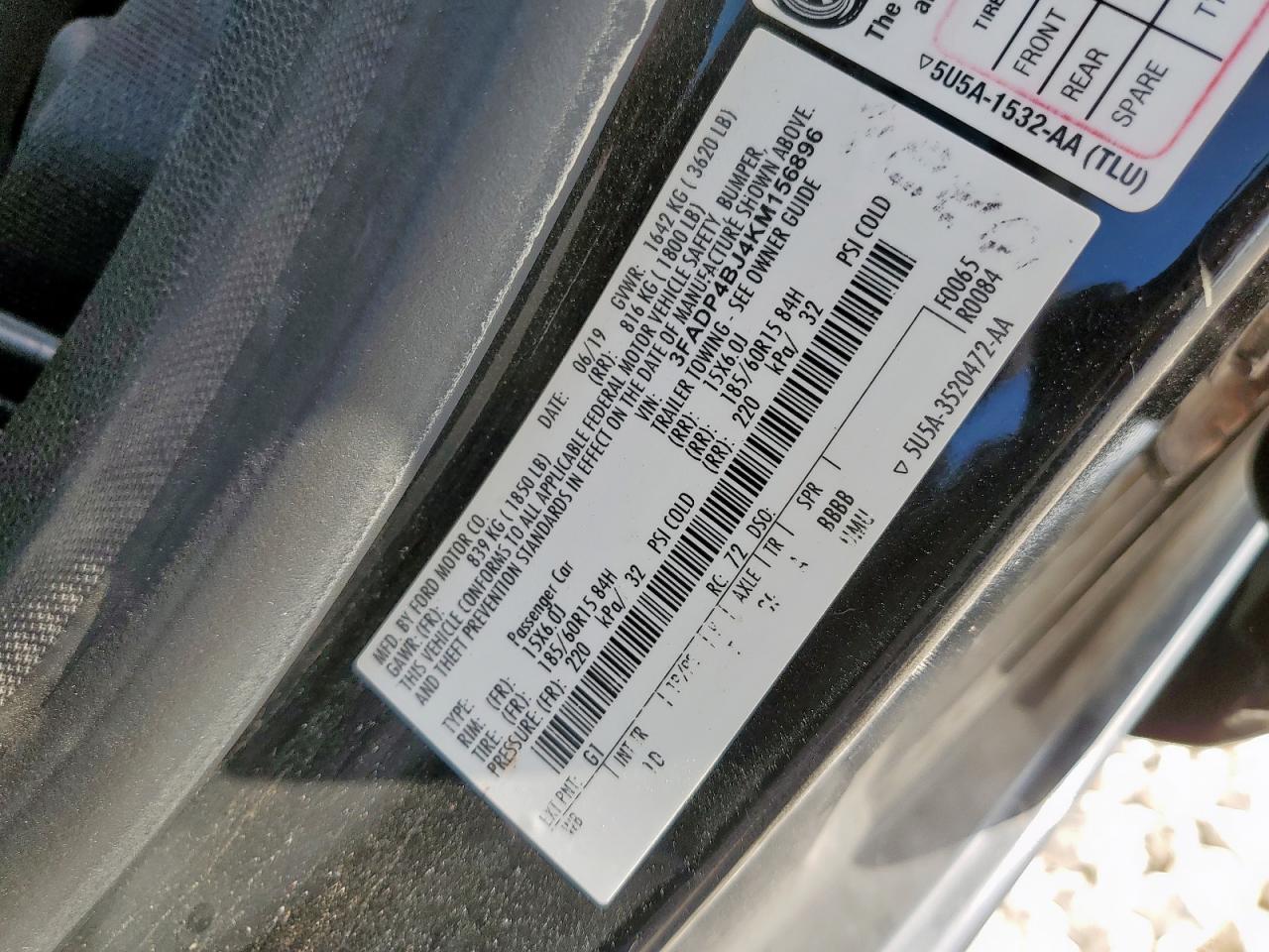 2019 Ford Fiesta Se VIN: 3FADP4BJ4KM156896 Lot: 71325285