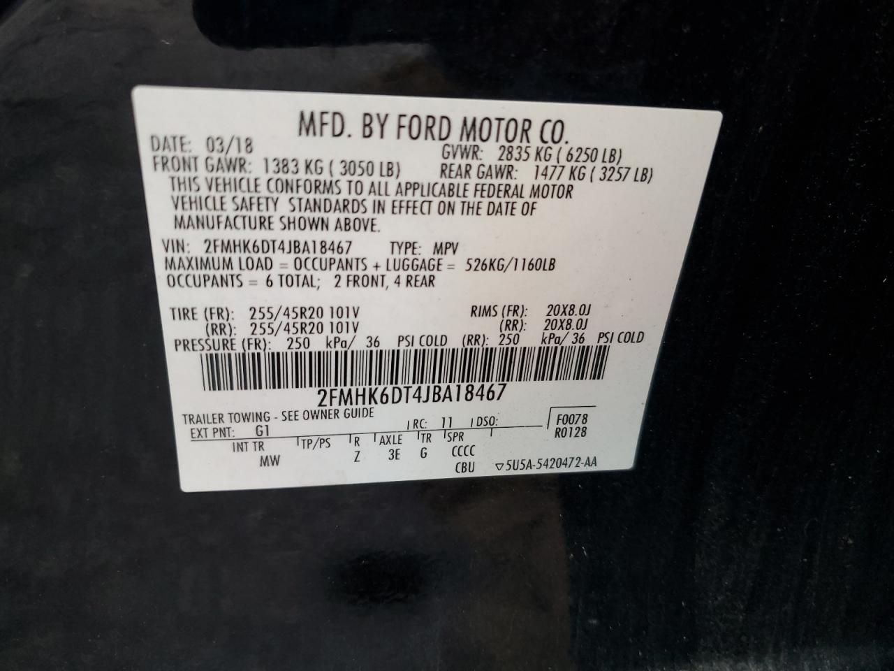 2018 Ford Flex Limited VIN: 2FMHK6DT4JBA18467 Lot: 82037455