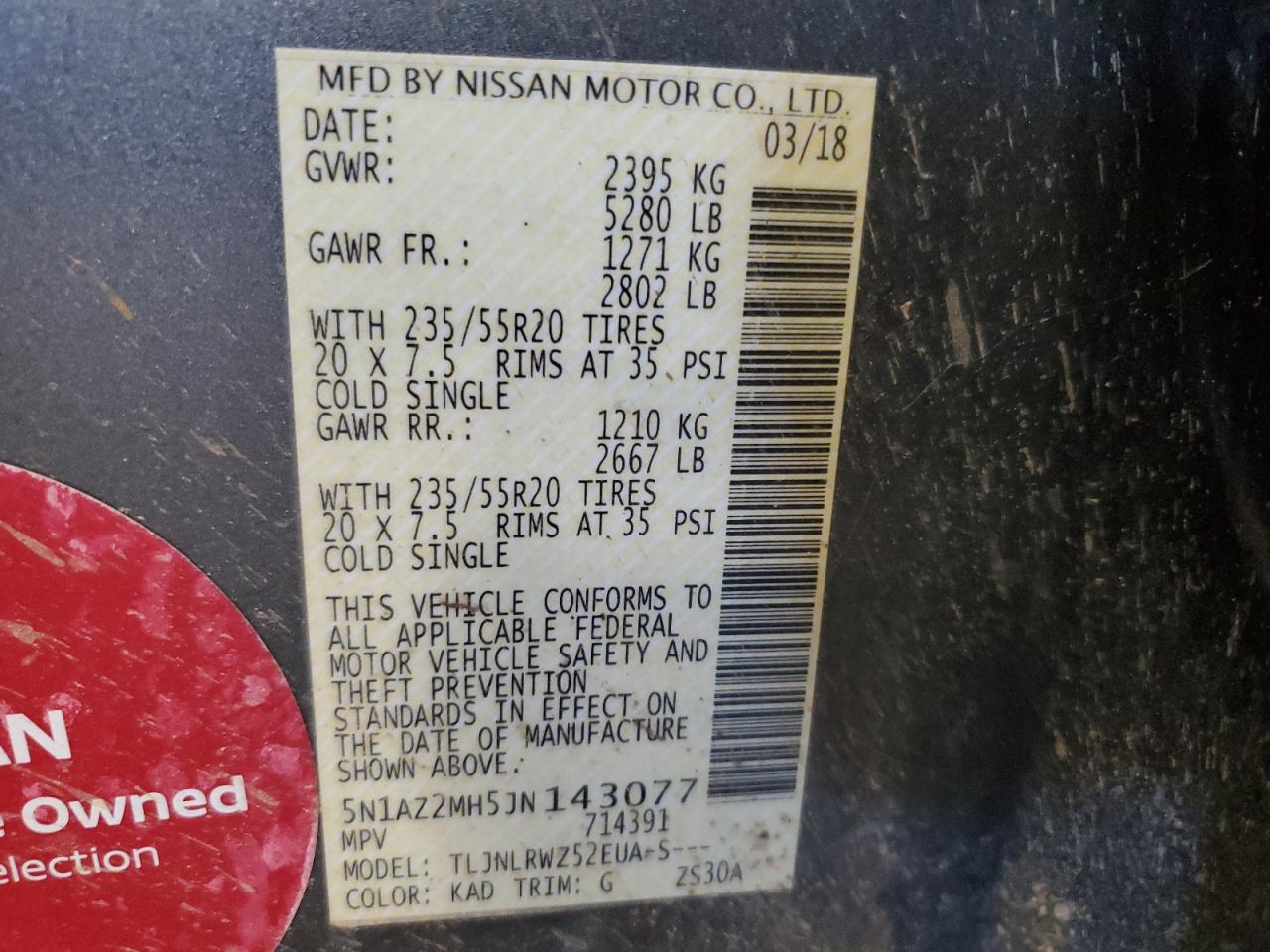 2018 Nissan Murano S VIN: 5N1AZ2MH5JN143077 Lot: 81603955