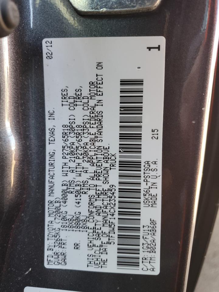 2012 Toyota Tundra Crewmax Sr5 VIN: 5TFDW5F14CX235459 Lot: 71115355