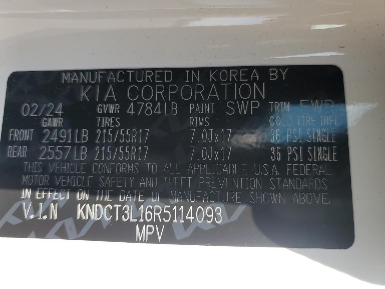 2024 Kia Niro Wave VIN: KNDCT3L16R5114093 Lot: 80021605