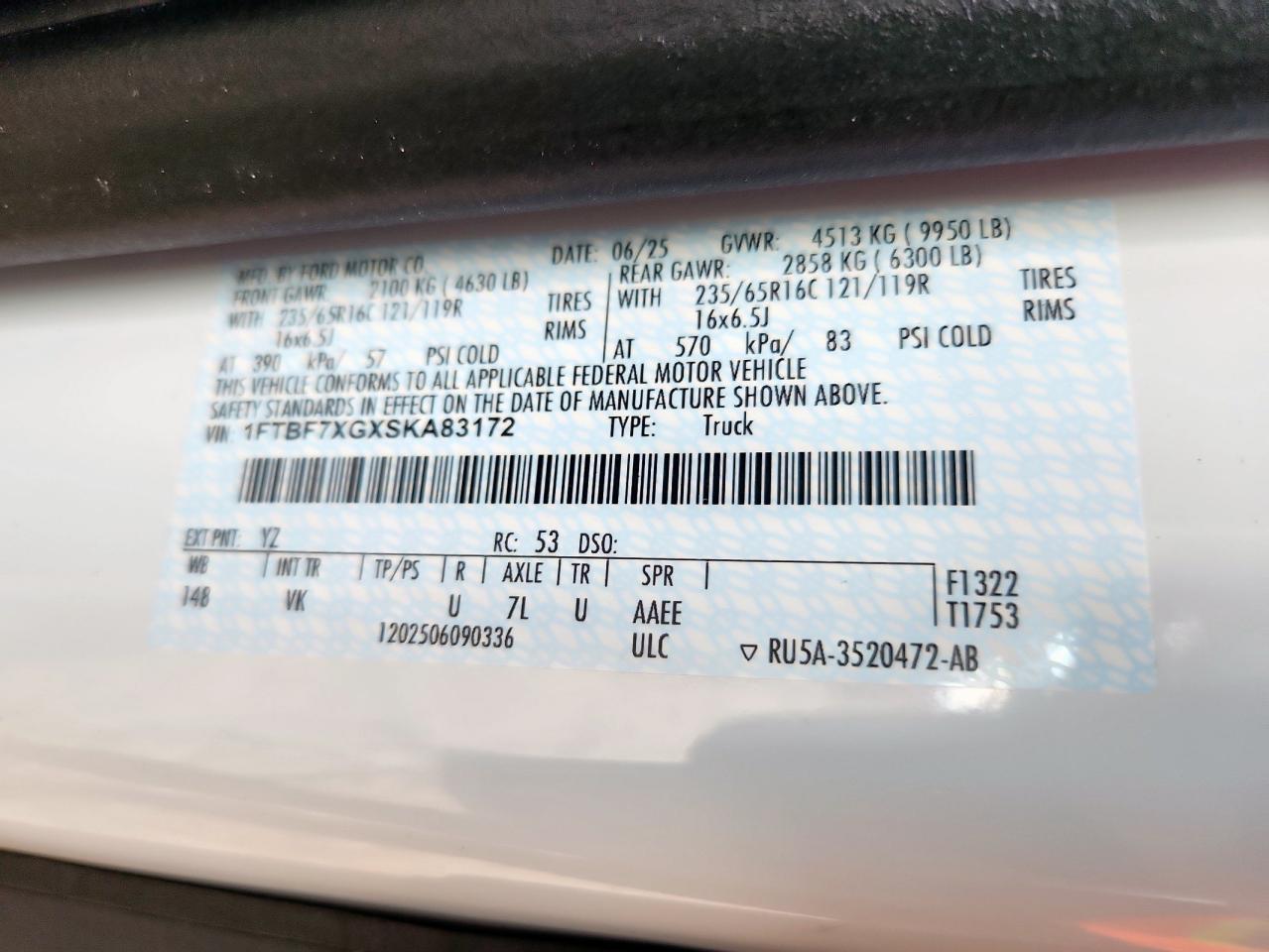 2025 Ford Transit T-350 Hd VIN: 1FTBF7XGXSKA83172 Lot: 71150315
