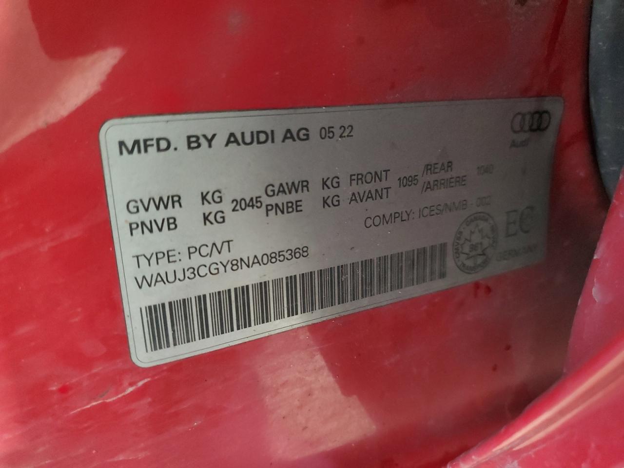 2022 Audi S3 Prestige VIN: WAUJ3CGY8NA085368 Lot: 71507585