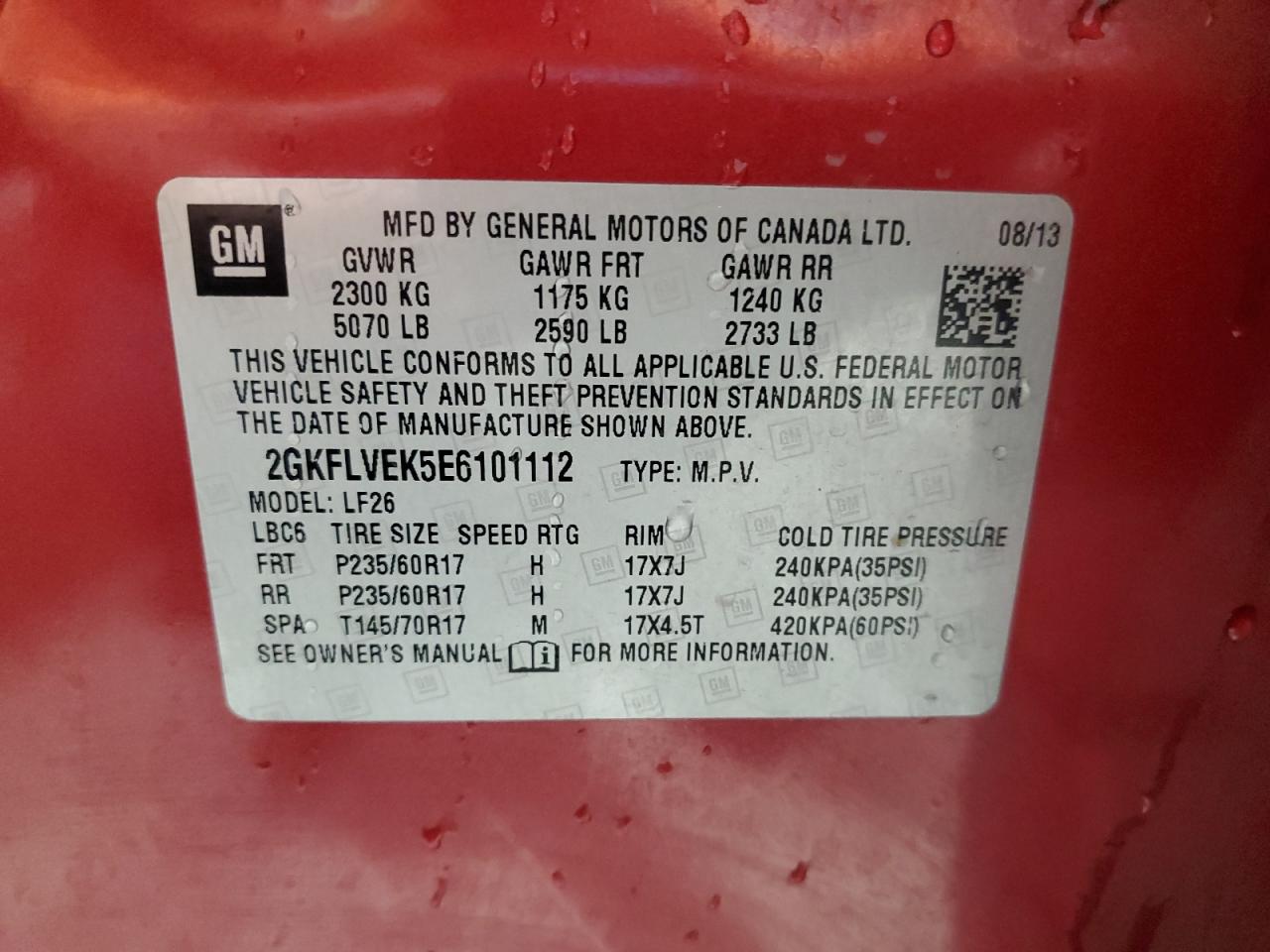 2014 GMC Terrain Sle VIN: 2GKFLVEK5E6101112 Lot: 81792295