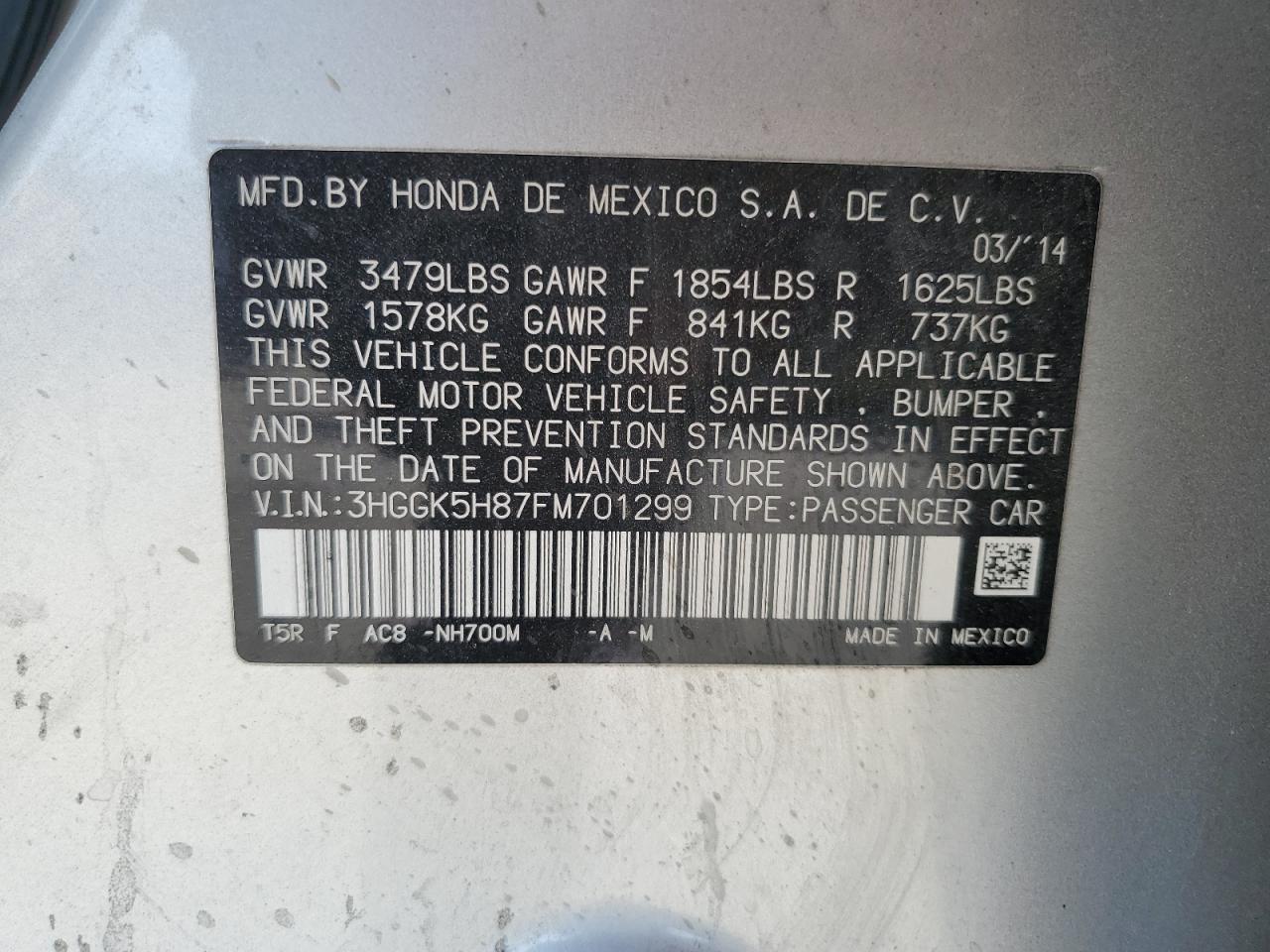 2015 Honda Fit Ex VIN: 3HGGK5H87FM701299 Lot: 80584165