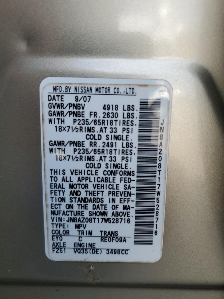 2007 Nissan Murano Sl VIN: JN8AZ08T17W528716 Lot: 80921575