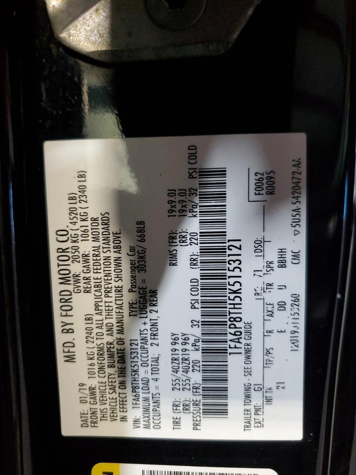 2019 Ford Mustang VIN: 1FA6P8TH5K5153121 Lot: 80522885