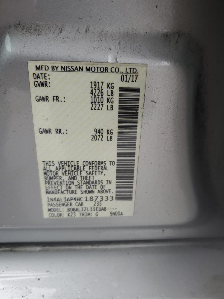 2017 Nissan Altima 2.5 VIN: 1N4AL3AP4HC187333 Lot: 84201175