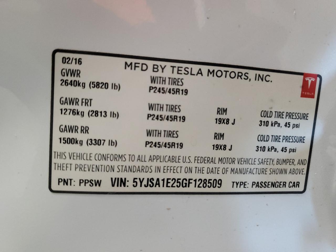 2016 Tesla Model S VIN: 5YJSA1E25GF128509 Lot: 80214765