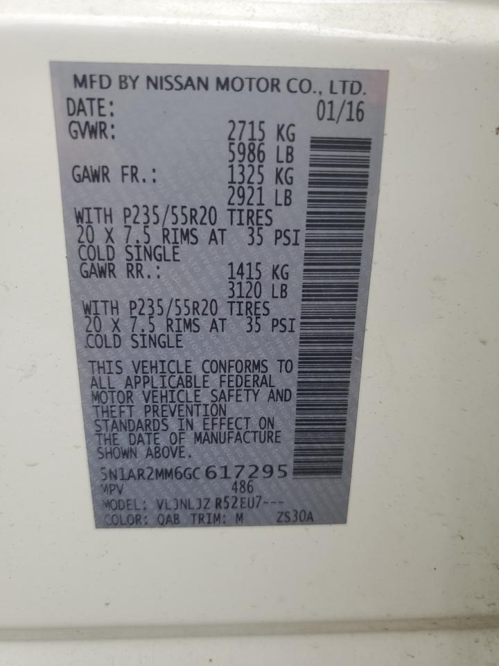 2016 Nissan Pathfinder S VIN: 5N1AR2MM6GC617295 Lot: 82052615
