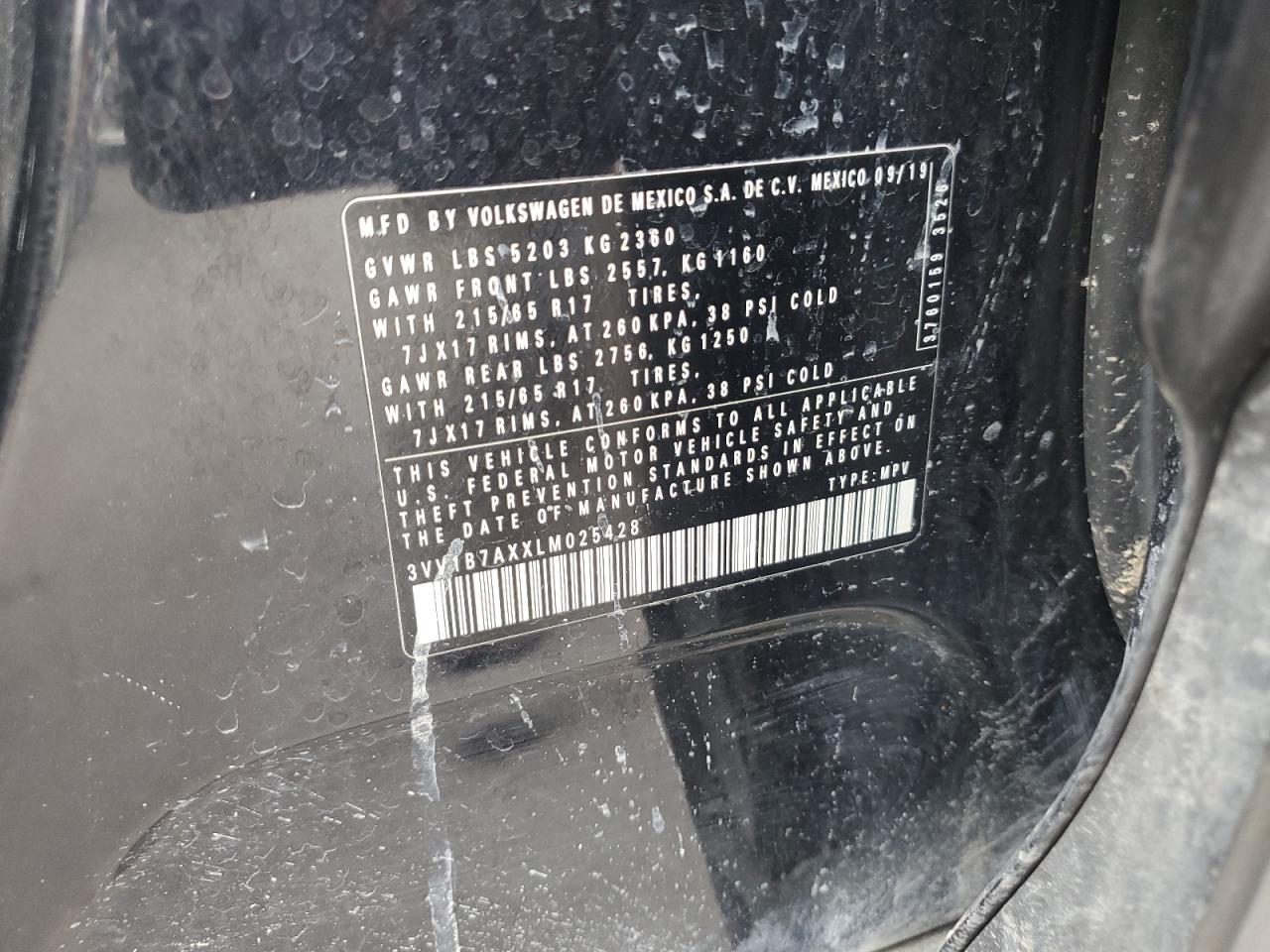 2020 Volkswagen Tiguan S VIN: 3VV1B7AXXLM025428 Lot: 84573315