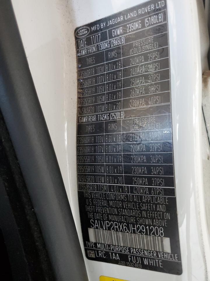 2018 Land Rover Range Rover Evoque Se VIN: SALVP2RX6JH291208 Lot: 84233675