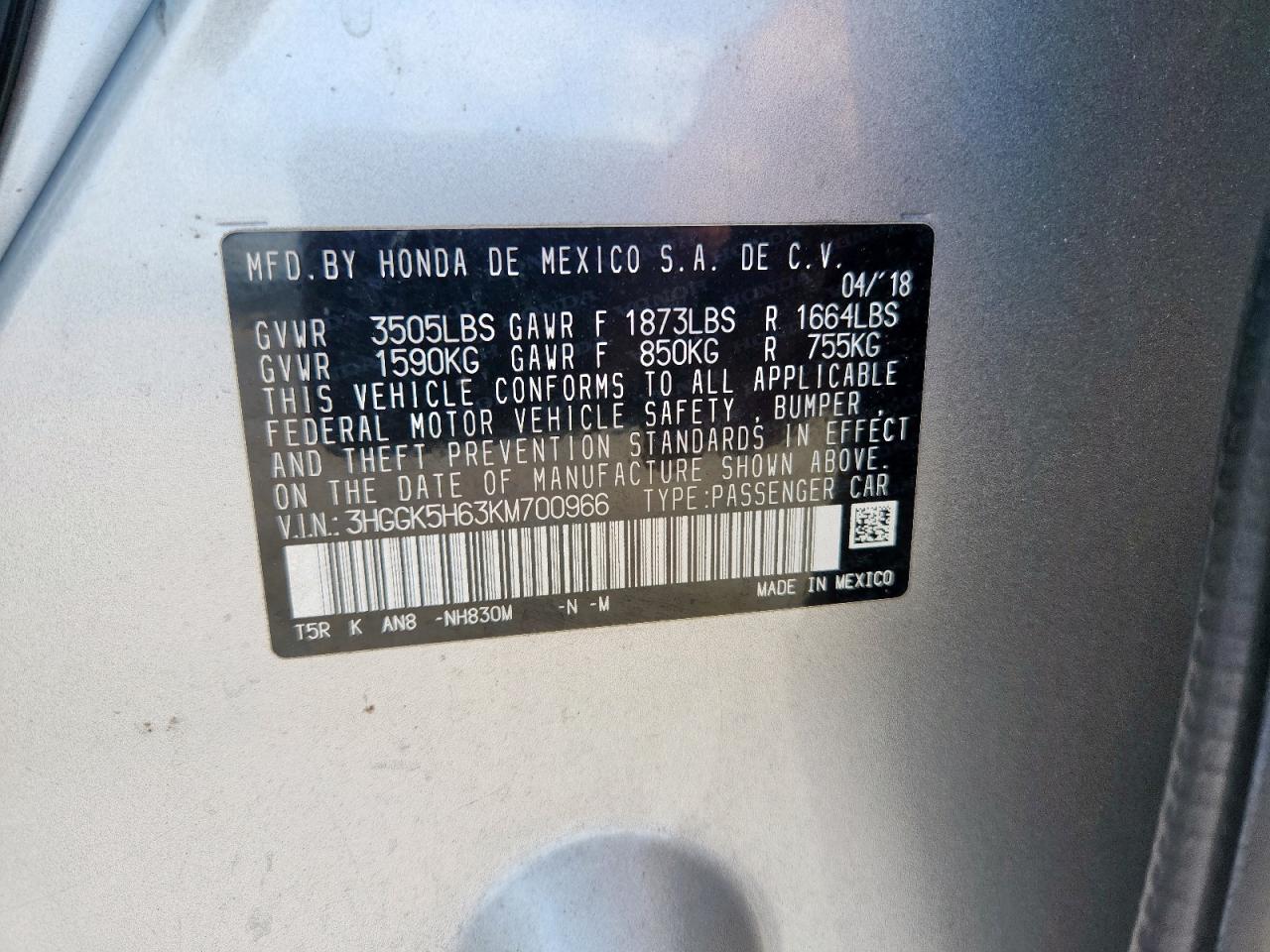 2019 Honda Fit Sport VIN: 3HGGK5H63KM700966 Lot: 81693455