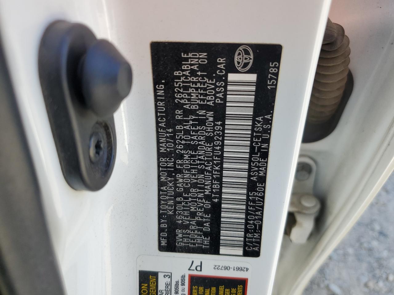 2015 Toyota Camry Le VIN: 4T1BF1FK1FU492394 Lot: 81102985