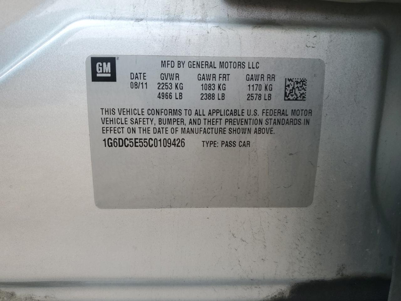 2012 Cadillac Cts VIN: 1G6DC5E55C0109426 Lot: 72071395