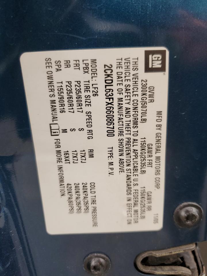 2006 Pontiac Torrent VIN: 2CKDL63FX66086700 Lot: 81411925