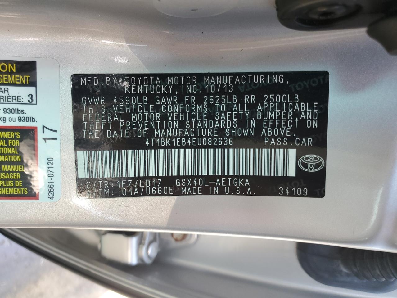 2014 Toyota Avalon Base VIN: 4T1BK1EB4EU082636 Lot: 71645345