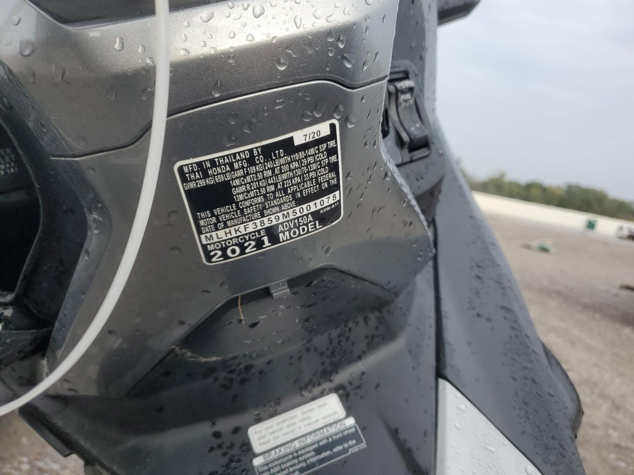 2021 Honda Adv150 A VIN: MLHKF3859M5001078 Lot: 81644455