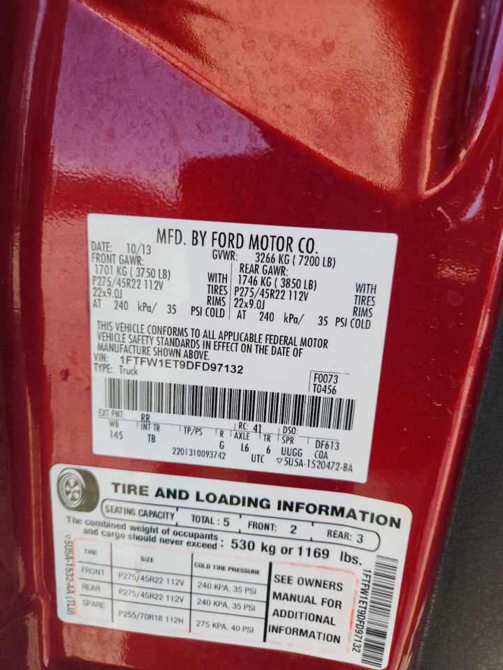 2013 Ford F150 Supercrew VIN: 1FTFW1ET9DFD97132 Lot: 84033315