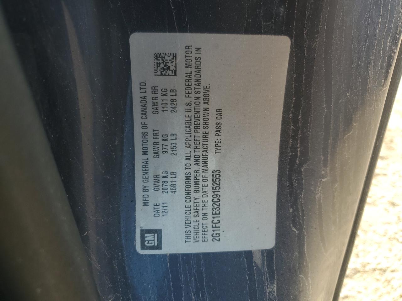 2012 Chevrolet Camaro Lt VIN: 2G1FC1E32C9152553 Lot: 80920195