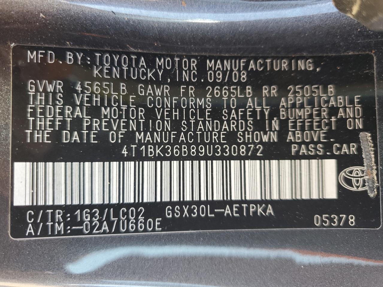 2009 Toyota Avalon Xl VIN: 4T1BK36B89U330872 Lot: 71077205