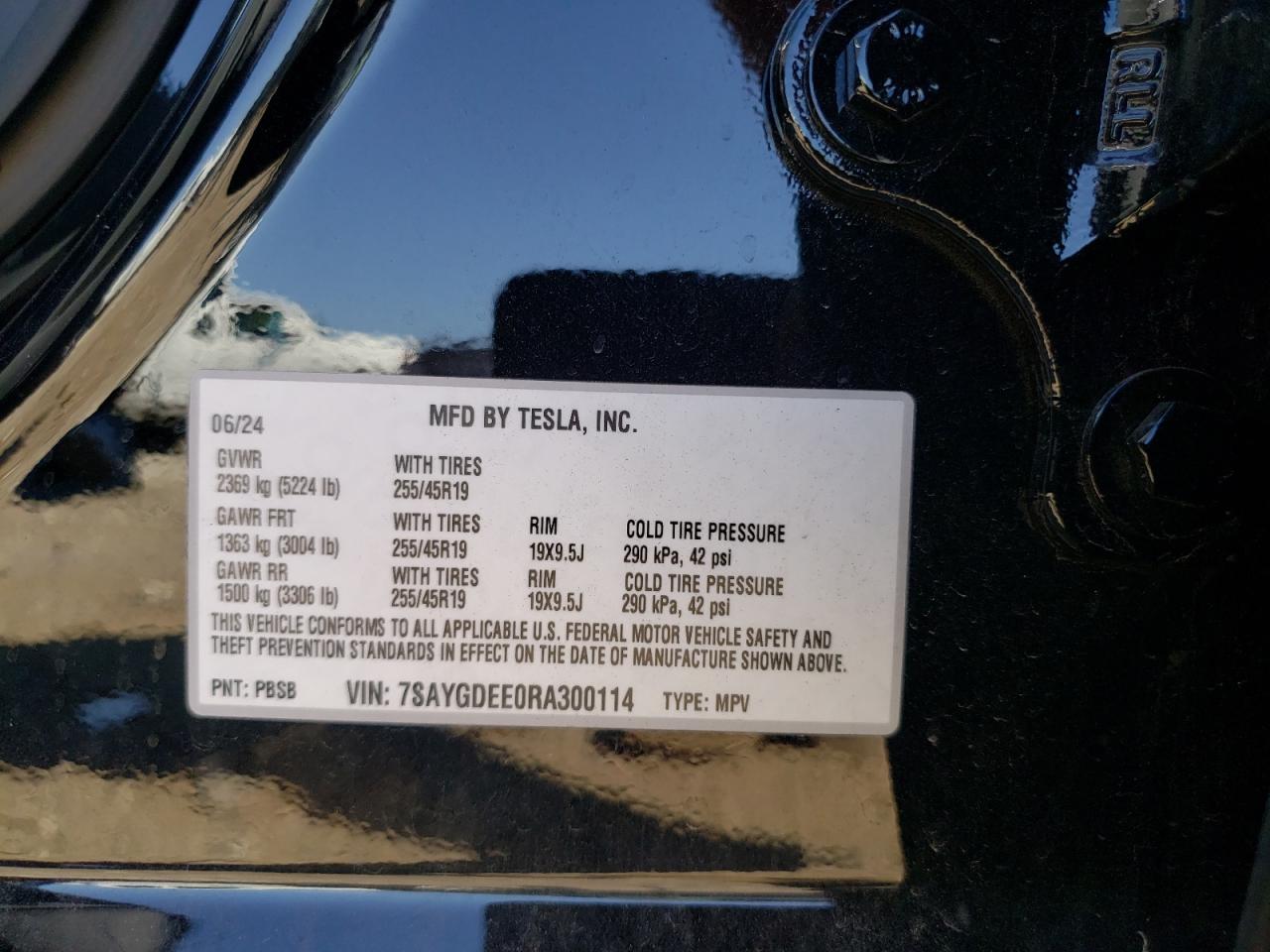 2024 Tesla Model Y VIN: 7SAYGDEE0RA300114 Lot: 84018795