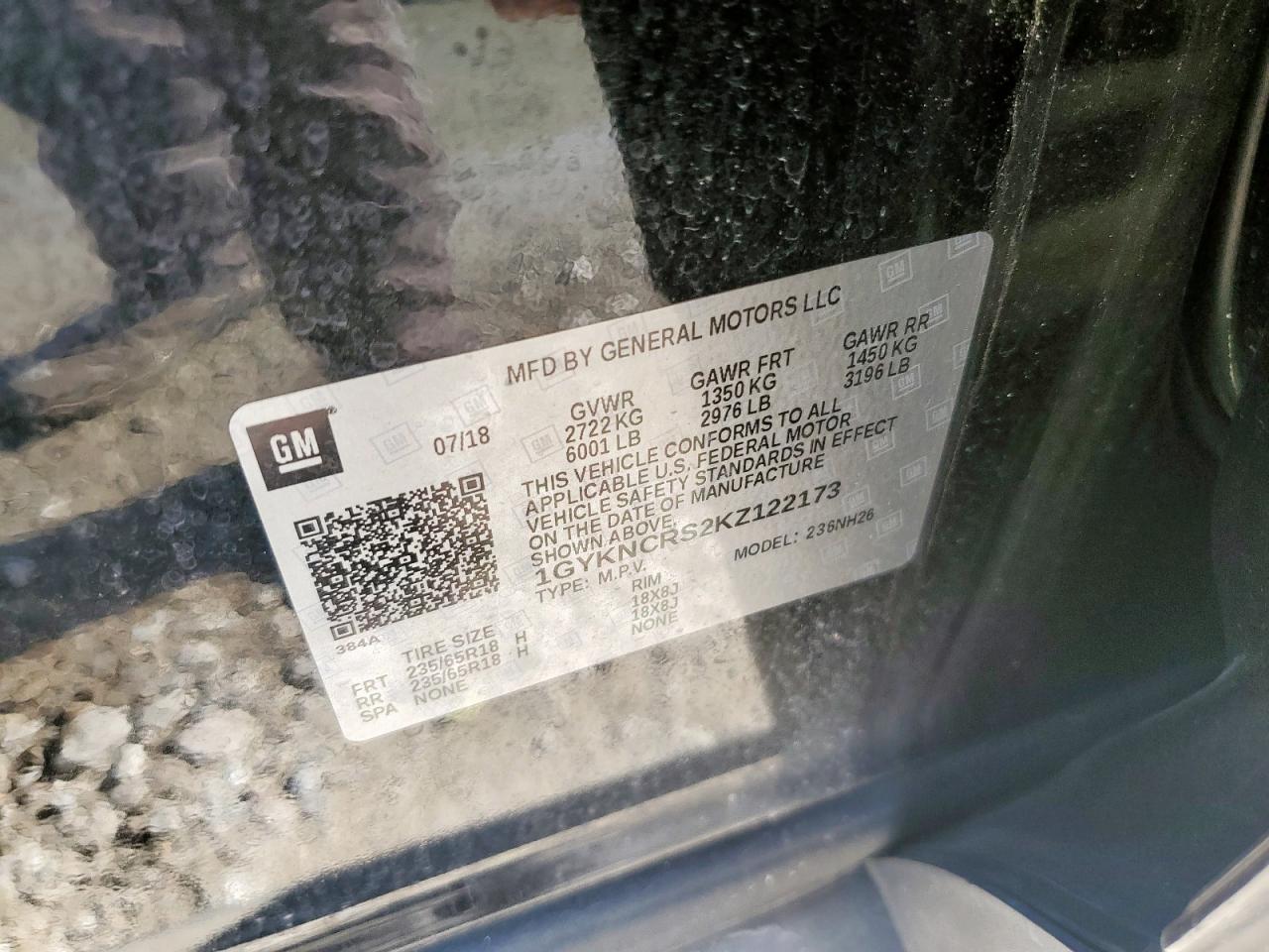 2019 Cadillac Xt5 Luxury VIN: 1GYKNCRS2KZ122173 Lot: 80027835