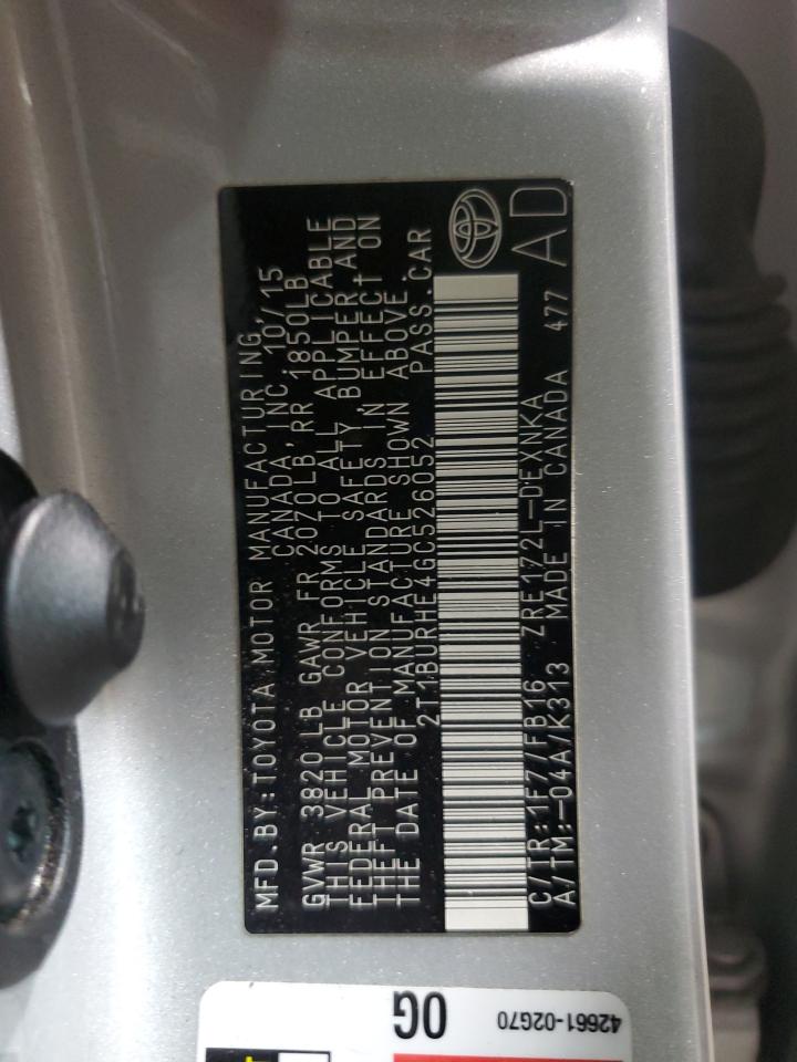 2016 Toyota Corolla L VIN: 2T1BURHE4GC526052 Lot: 81130735