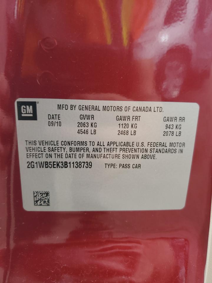 2011 Chevrolet Impala Lt VIN: 2G1WB5EK3B1138739 Lot: 81145435