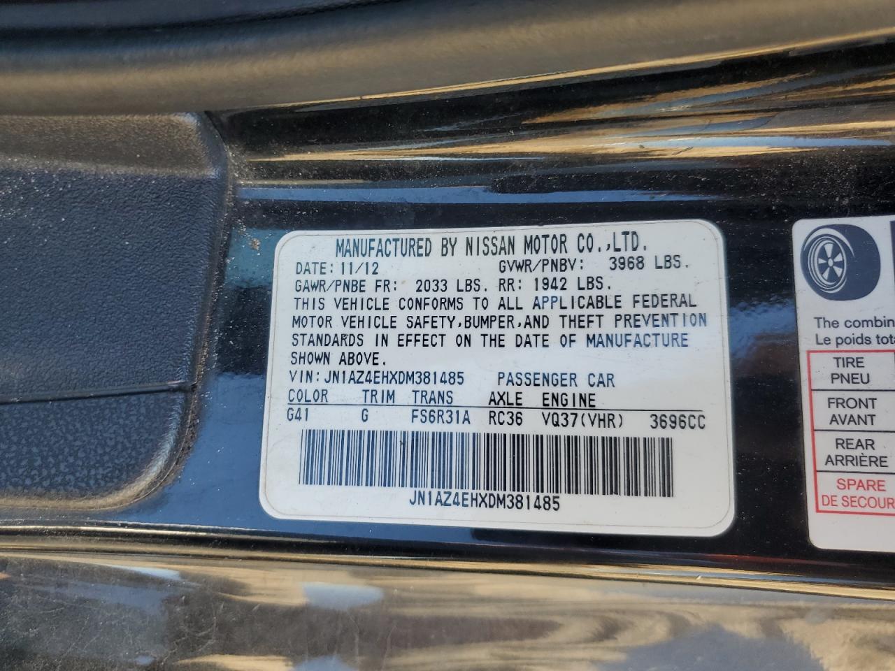 2013 Nissan 370Z Base VIN: JN1AZ4EHXDM381485 Lot: 81935595