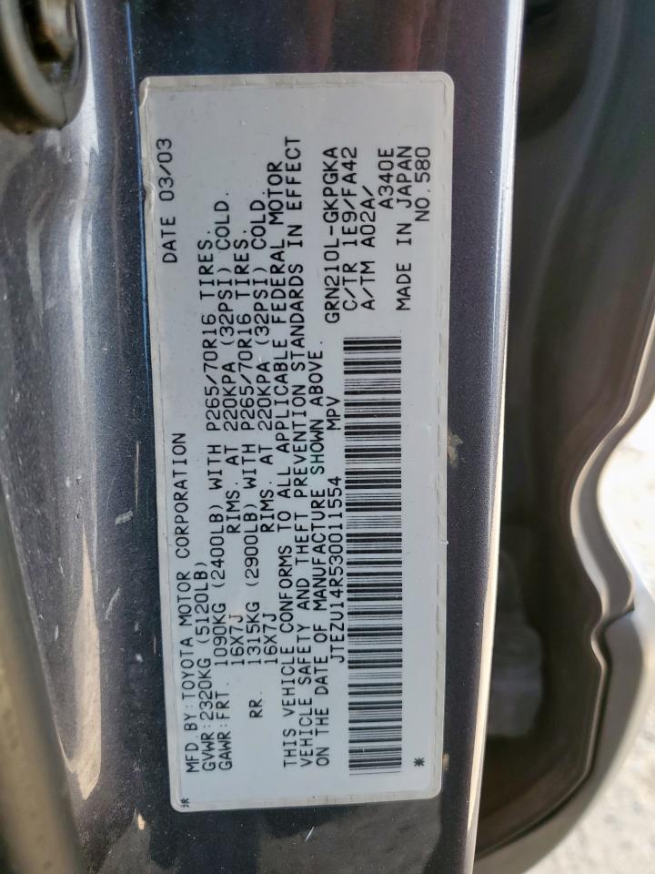 2003 Toyota 4Runner Sr5 VIN: JTEZU14R530011554 Lot: 81464735