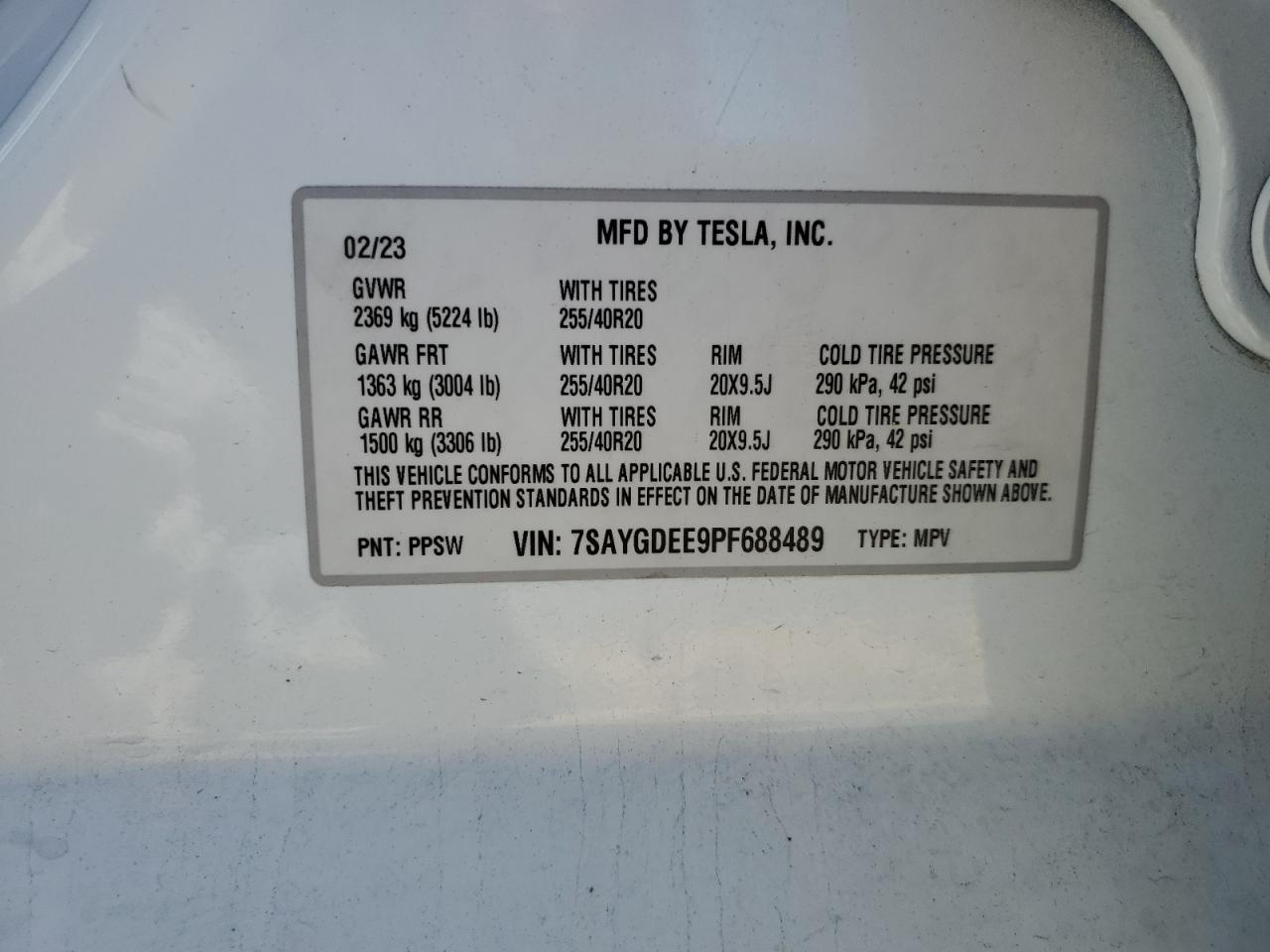 2023 Tesla Model Y VIN: 7SAYGDEE9PF688489 Lot: 82122015