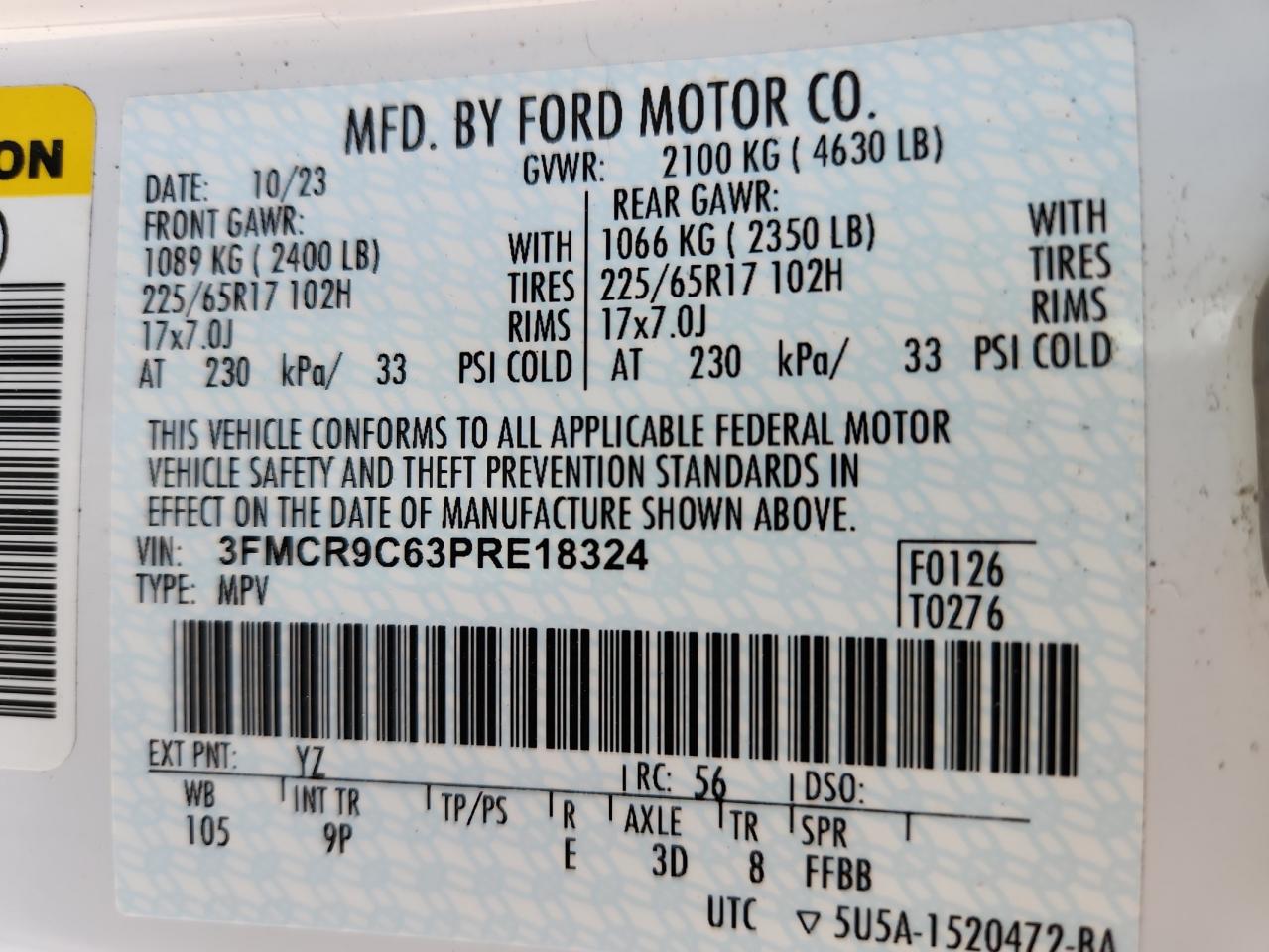 2023 Ford Bronco Sport Outer Banks VIN: 3FMCR9C63PRE18324 Lot: 80893275