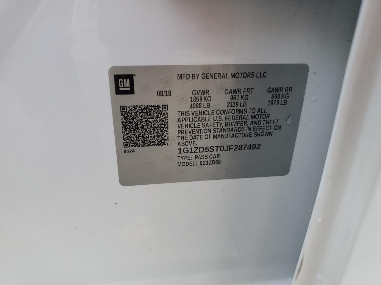 2018 Chevrolet Malibu Lt VIN: 1G1ZD5ST0JF287492 Lot: 83865175