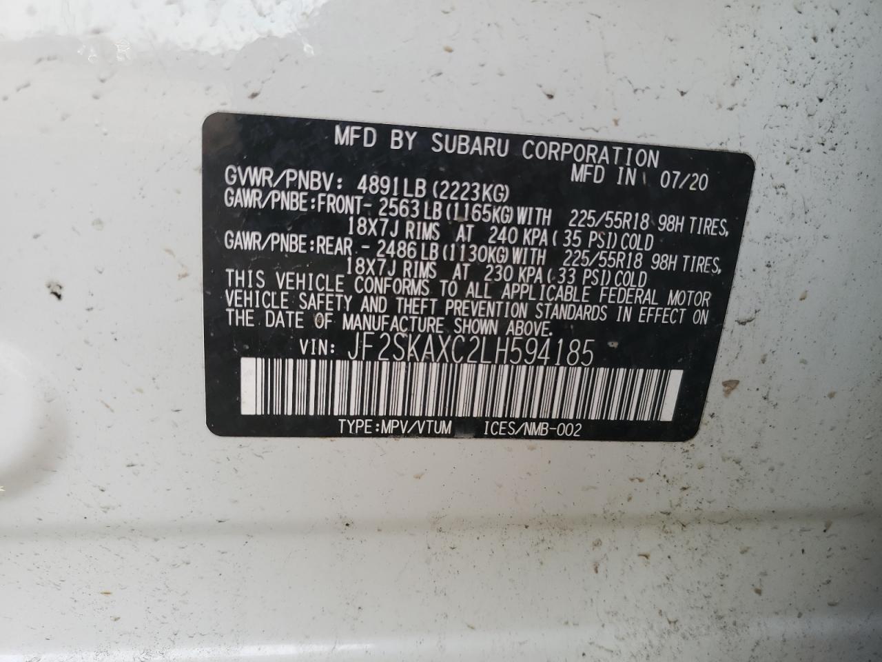 2020 Subaru Forester Touring VIN: JF2SKAXC2LH594185 Lot: 71803645