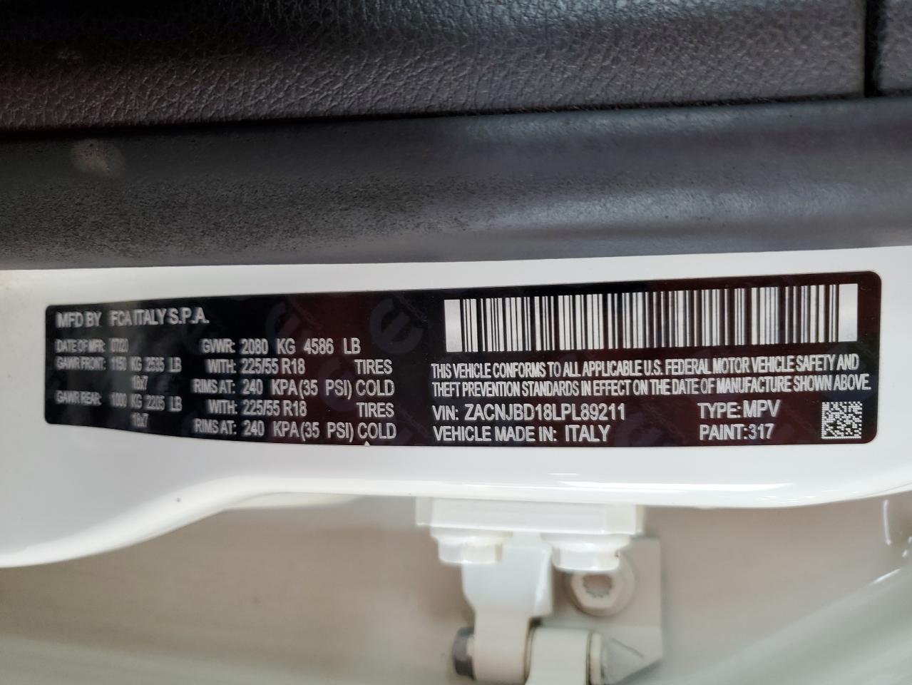 2020 Jeep Renegade Limited VIN: ZACNJBD18LPL89211 Lot: 71411015