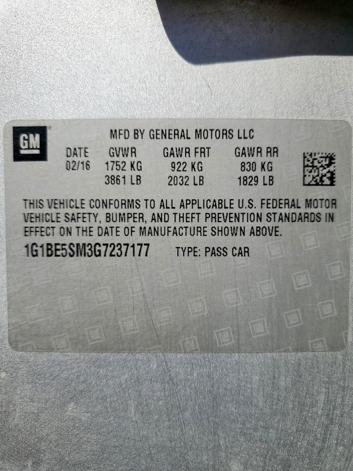 2016 Chevrolet Cruze Lt VIN: 1G1BE5SM3G7237177 Lot: 81222715