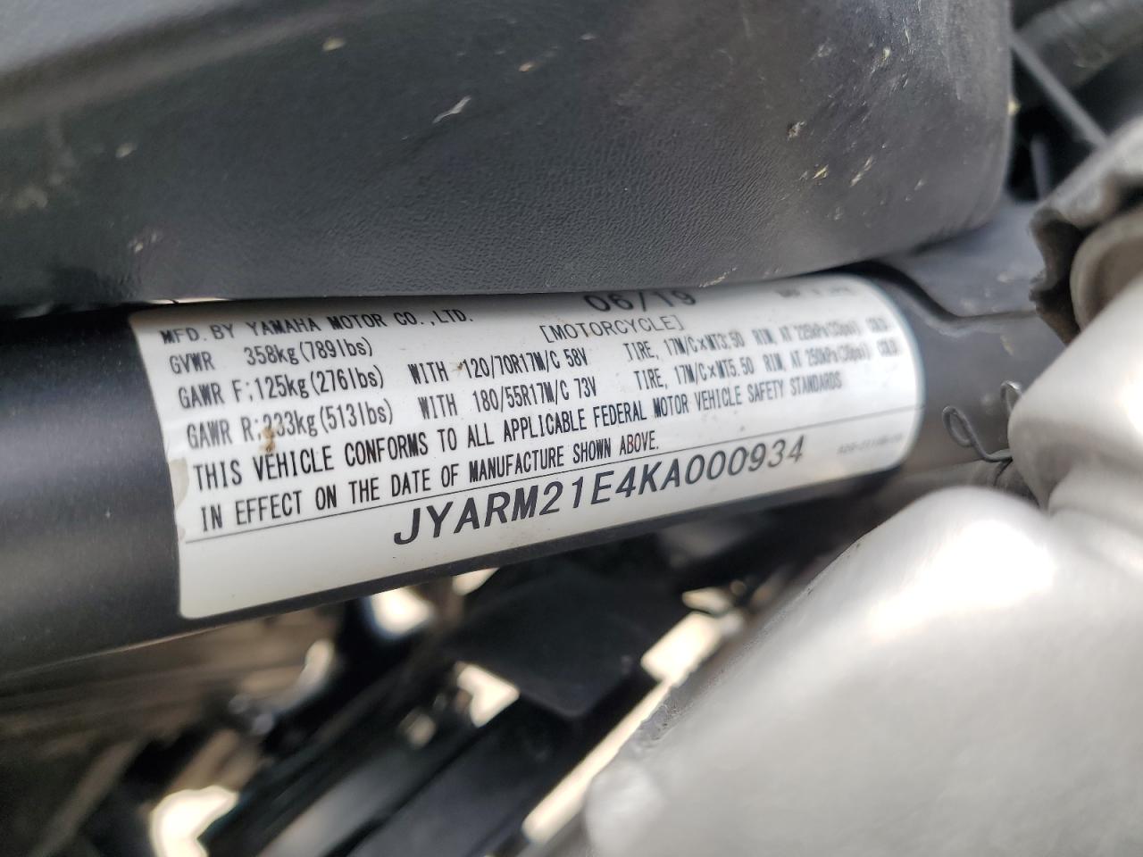 2019 Yamaha Xsr700 VIN: JYARM21E4KA000934 Lot: 81407875