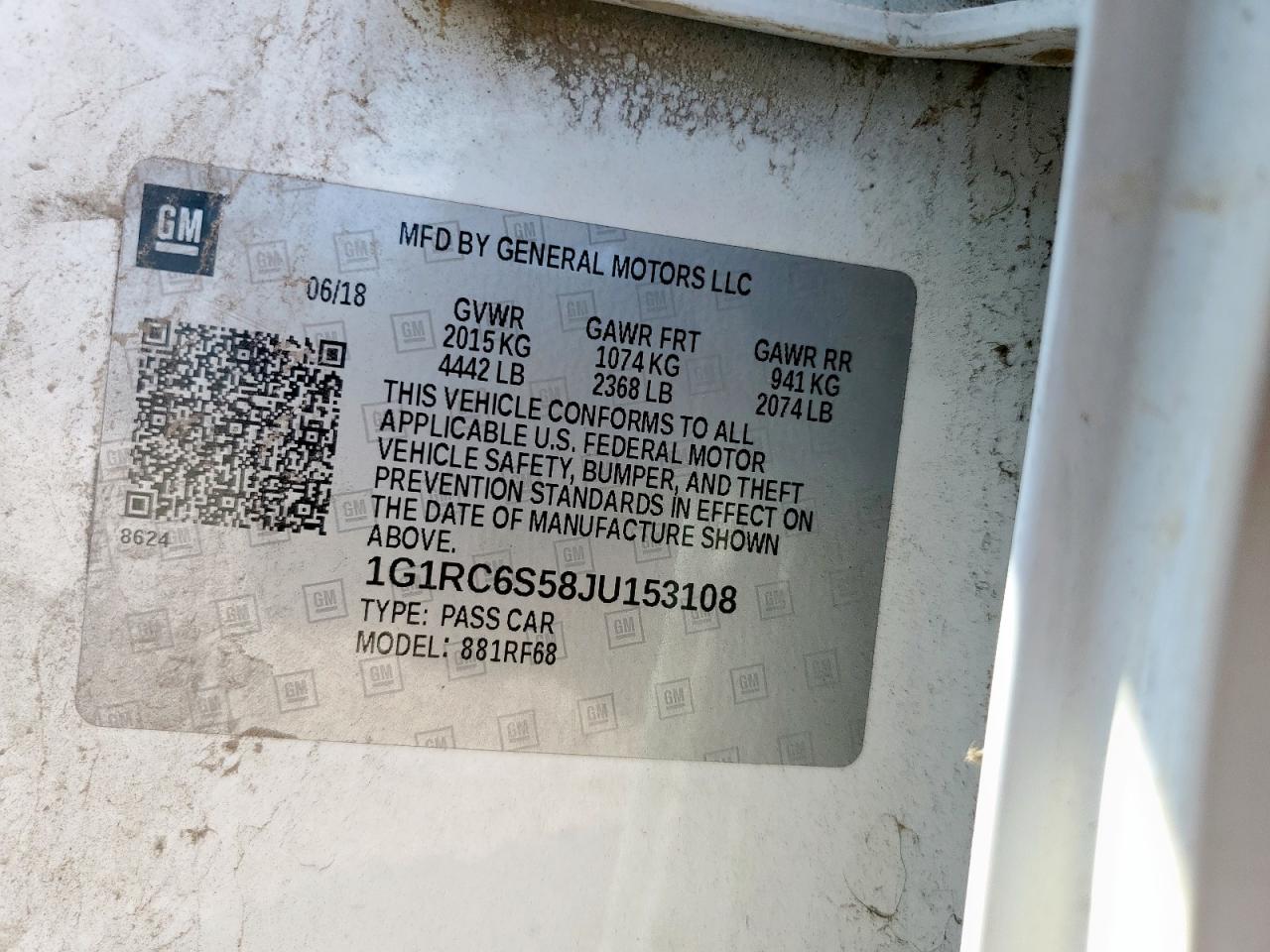 2018 Chevrolet Volt Lt VIN: 1G1RC6S58JU153108 Lot: 71803625