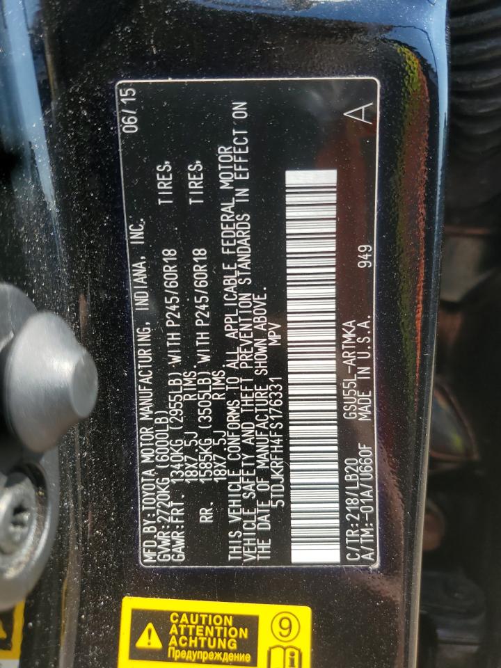 2015 Toyota Highlander Xle VIN: 5TDJKRFH4FS176331 Lot: 80654935