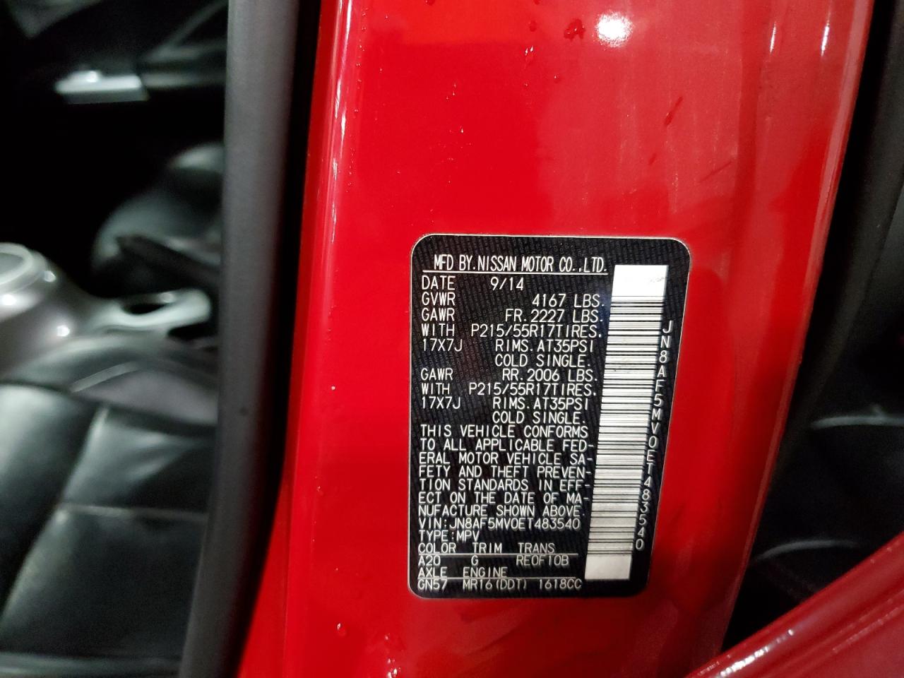 2014 Nissan Juke S VIN: JN8AF5MV0ET483540 Lot: 83787945