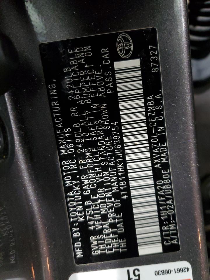 2018 Toyota Camry L VIN: 4T1B11HK1JU639754 Lot: 83947475