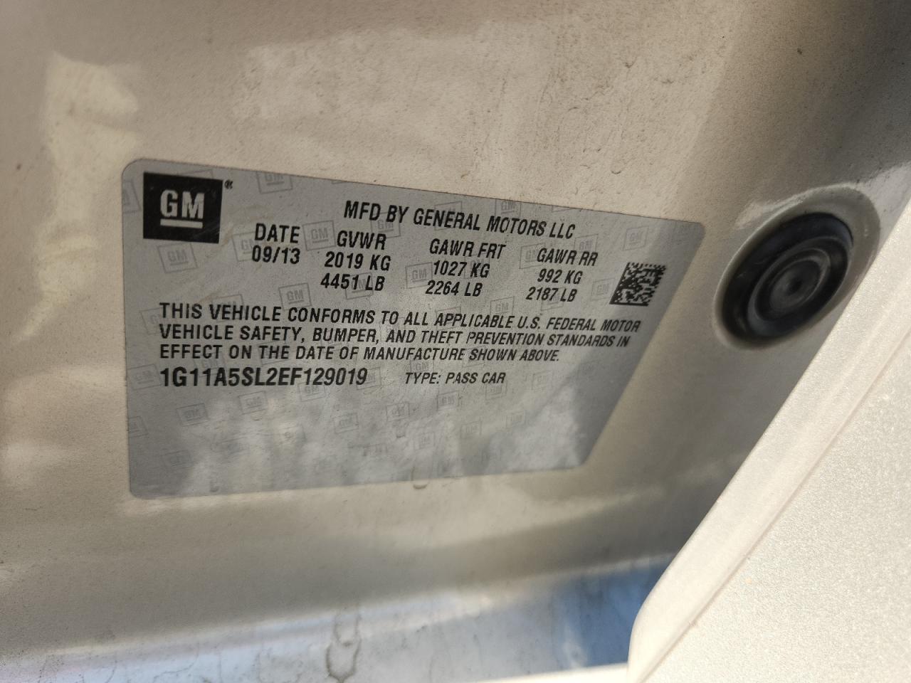 2014 Chevrolet Malibu Ls VIN: 1G11A5SL2EF129019 Lot: 81297845