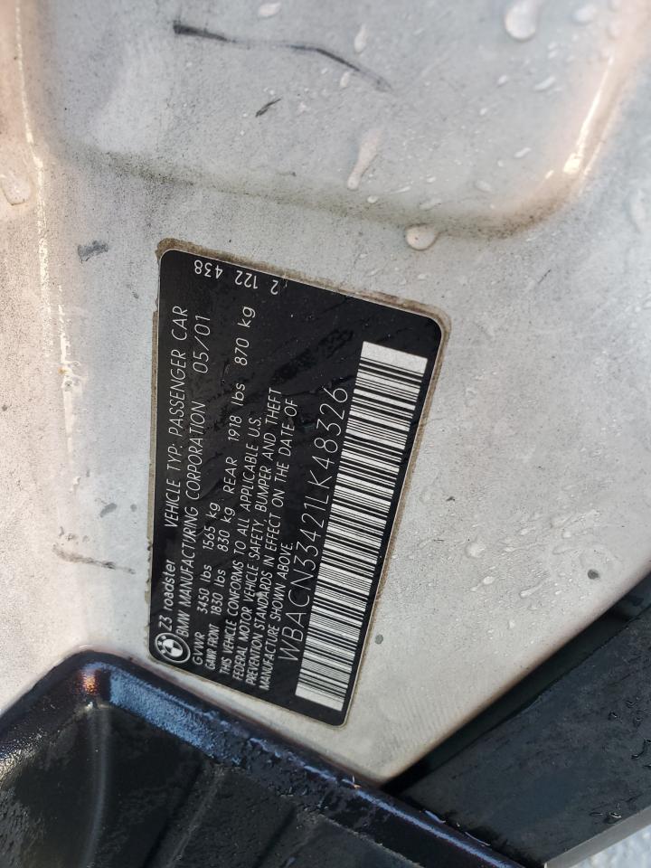 2001 BMW Z3 2.5 VIN: WBACN33421LK48326 Lot: 80882825