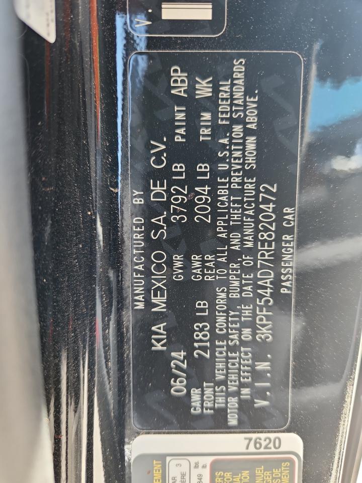 2024 Kia Forte Gt Line VIN: 3KPF54AD7RE820472 Lot: 71275165