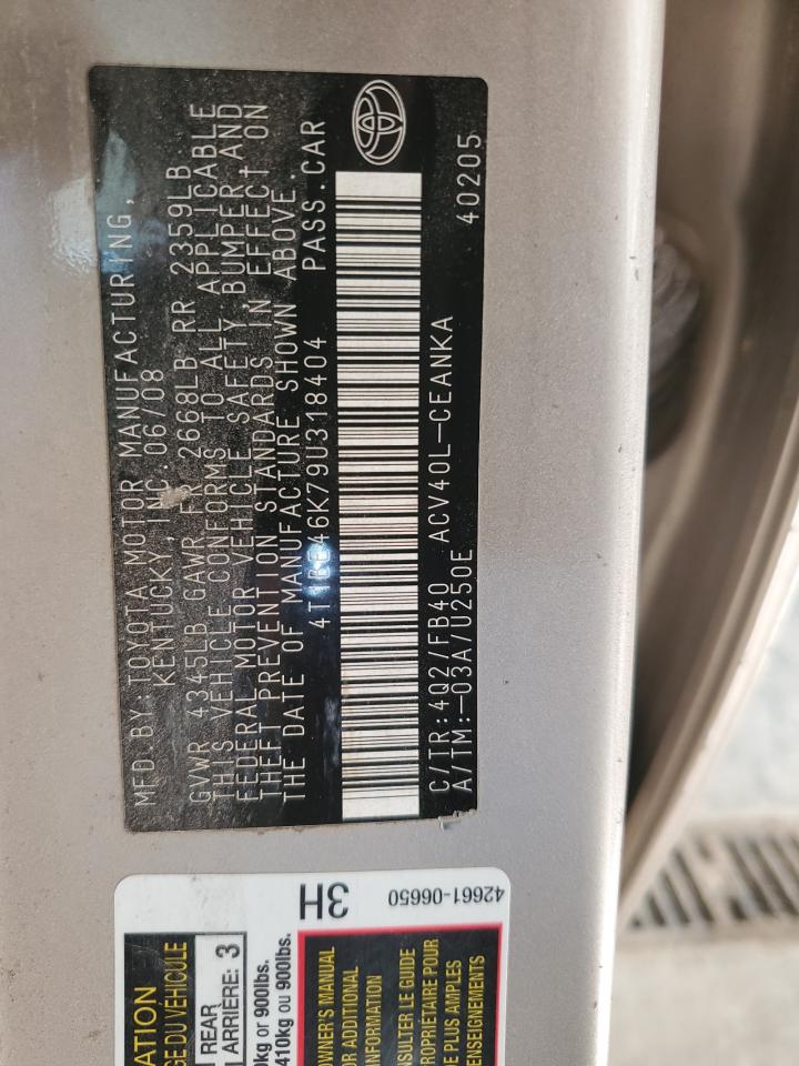 2009 Toyota Camry Base VIN: 4T1BE46K79U318404 Lot: 80217925