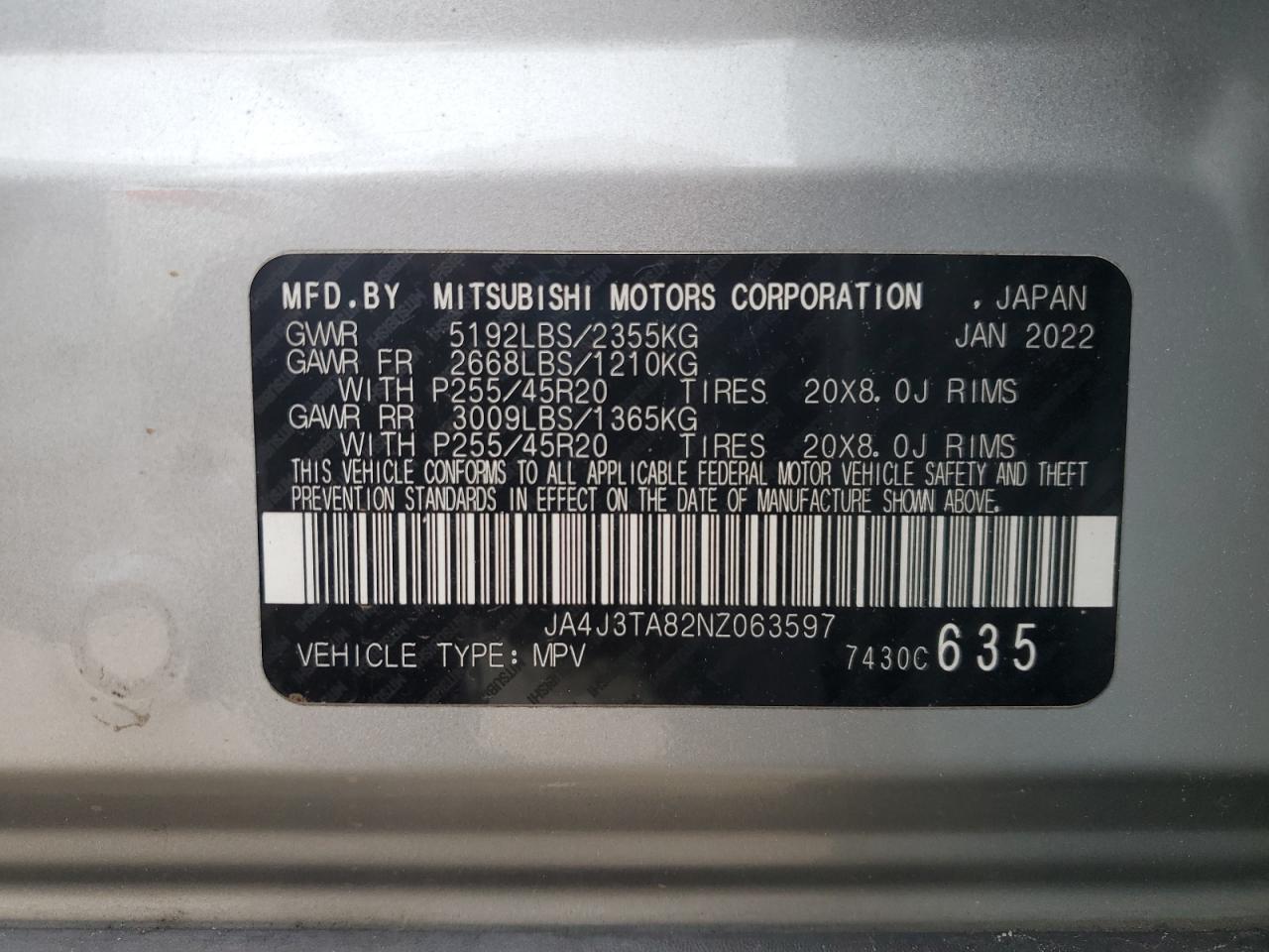 2022 Mitsubishi Outlander Es VIN: JA4J3TA82NZ063597 Lot: 83817165