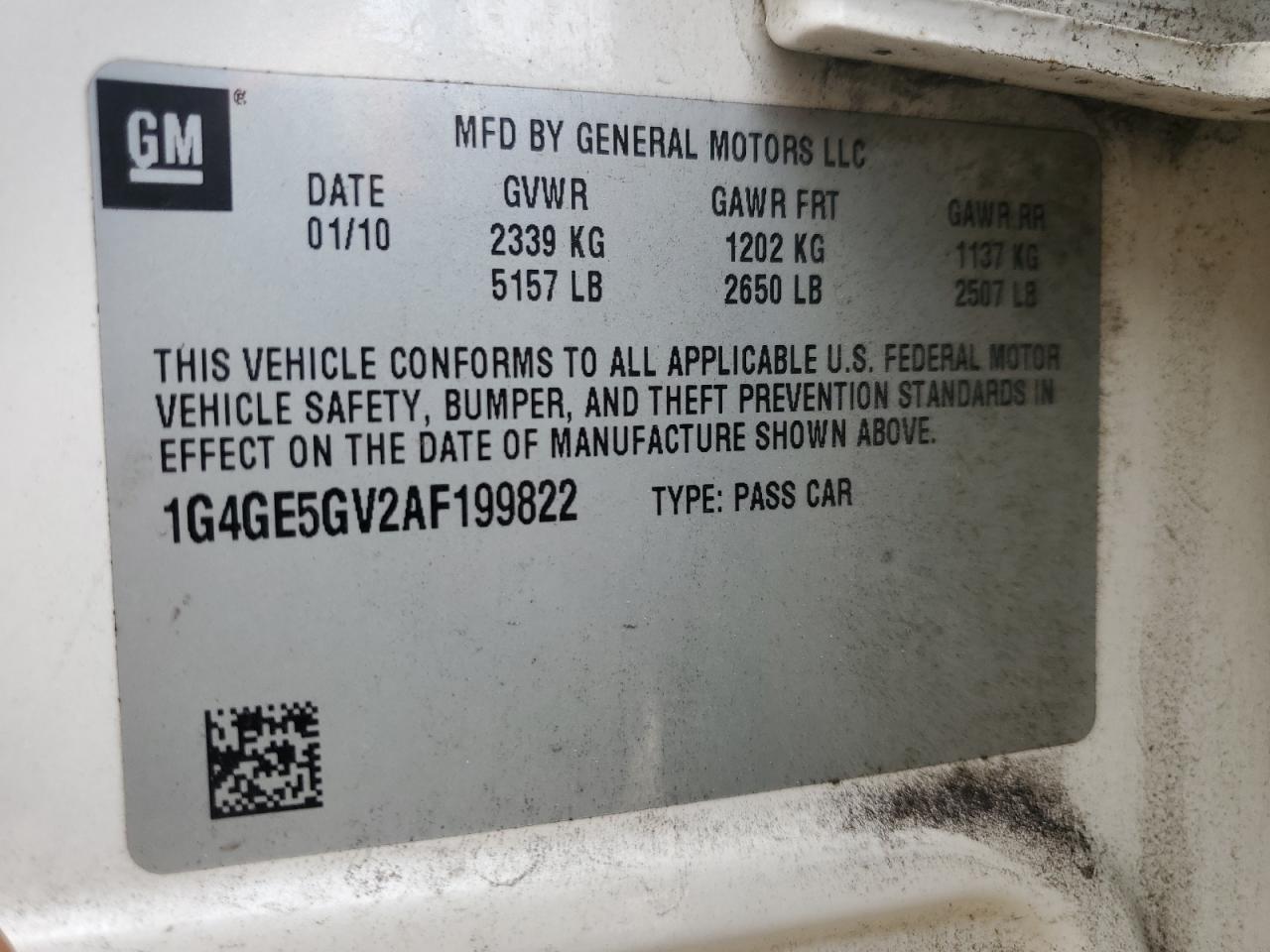 2010 Buick Lacrosse Cxs VIN: 1G4GE5GV2AF199822 Lot: 81462465