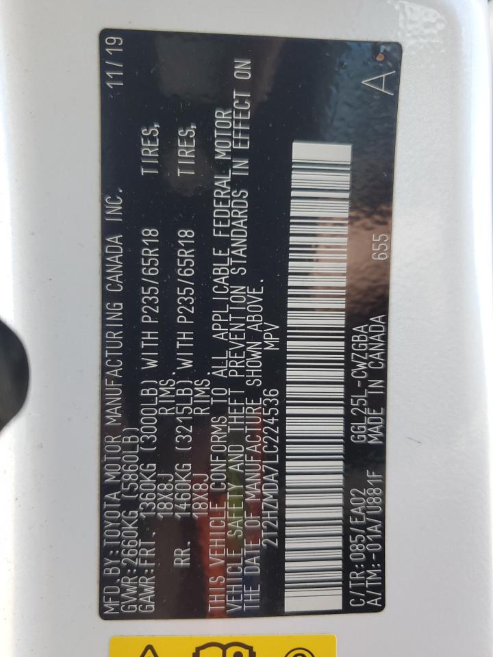 2020 Lexus Rx 350 VIN: 2T2HZMDA7LC224536 Lot: 80158925